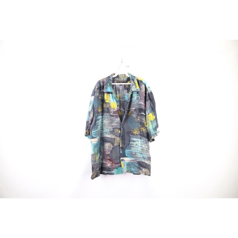 Vintage Y2K 2000 Joey Richi Large Distressed Looped Collar Silk Button Shirt
